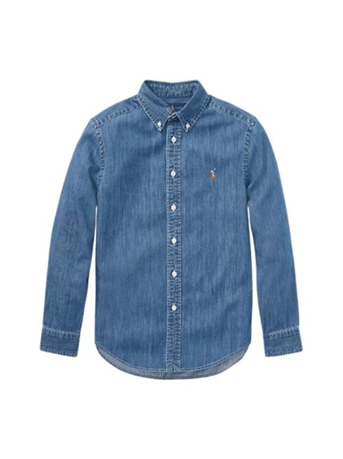 Camicia da bambino in denim di puro cotone, colore blu scuro. POLO RALPH LAUREN | 323713843001